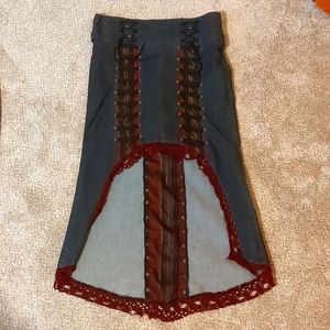 Vajra Denim and Lace Midi Skirt